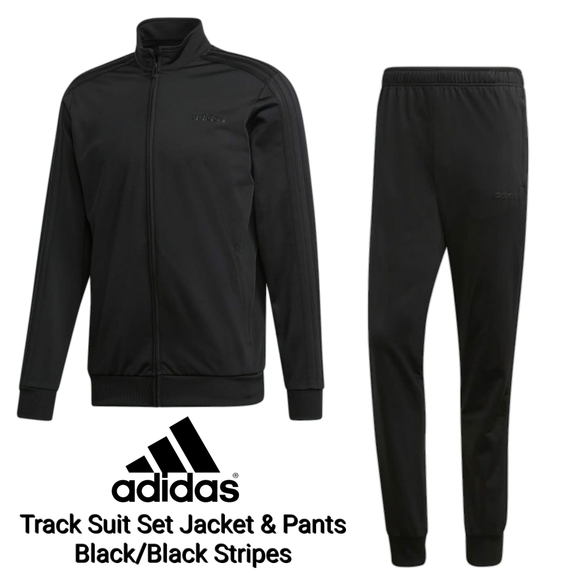 SOLD Adidas Men's 3 Stripes Track Suit 2pc Set Size Medium Black/Black - Picture 13 of 16